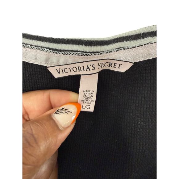 Victoria's‎ Secret Pajamas Black White Snowflake Winter Thermal Lounge Large - Picture 2 of 15